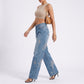 Floral Embroidered Wide Leg Jeans High Rise Relaxed Denim Pants