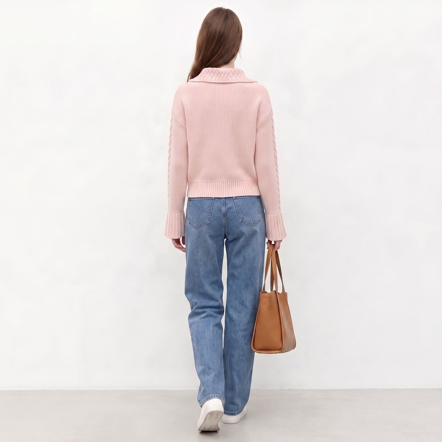 Cable Knit Collared Sweater with Flared Cuffs