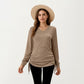 Long Sleeve V-Neck Top with Side Drawstring Ruched Hem