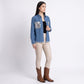 Sequin Denim Shirt Jacket Button Front Long Sleeve Frayed Hem Shacket