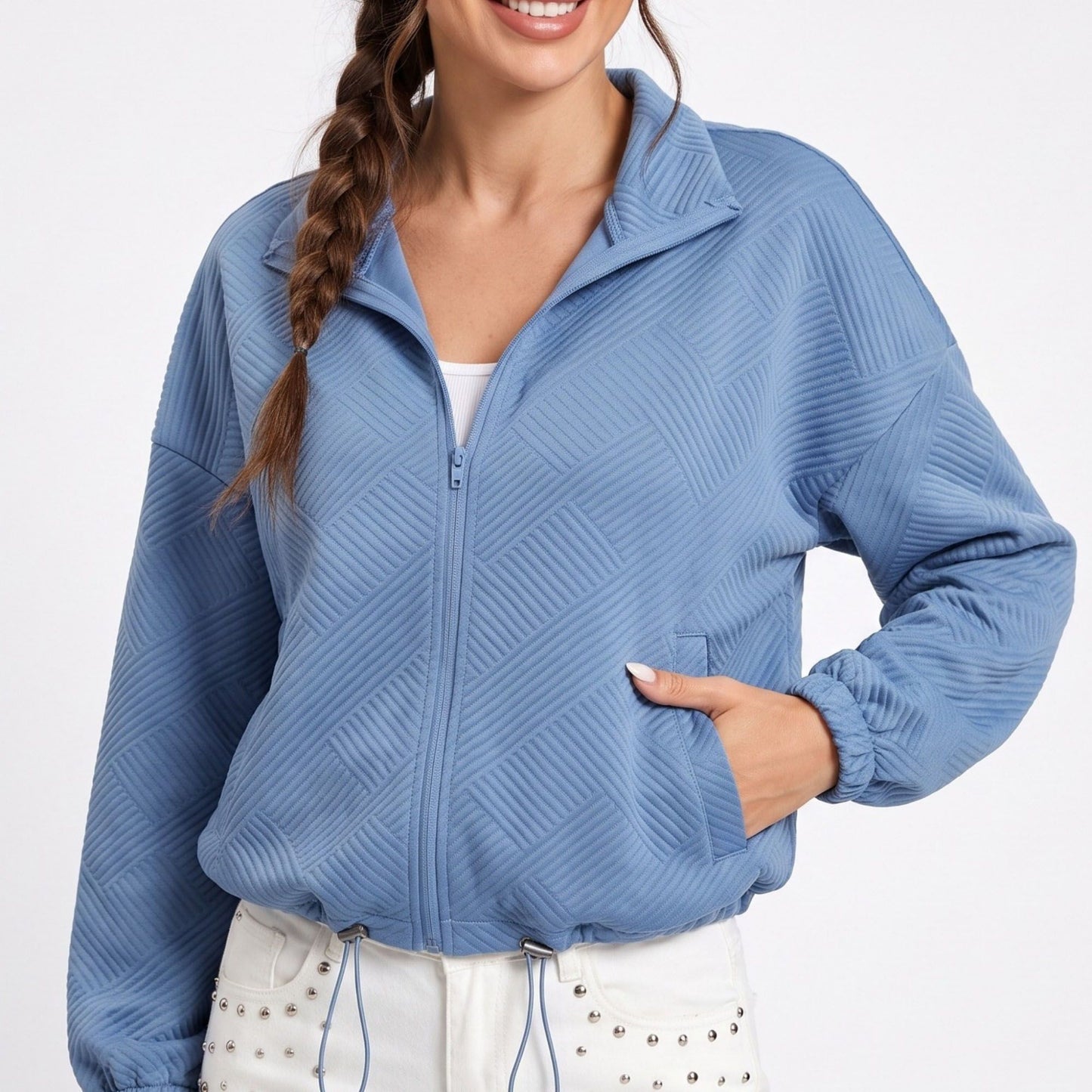 Quilted Full Zip Jacket with Collared Neckline
