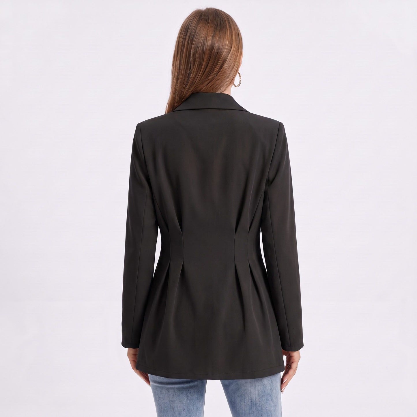 Longline Single Button Blazer with Notched Lapels
