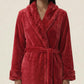 Plush Bathrobe with Shawl Collar, Self Tie Belt and Faux Shearling Trim