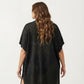 Open Front Knit Cardigan with Heart Pointelle Pattern Short Sleeves Relaxed Mid Length Fit