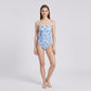 Floral Print One Piece Swimsuit with Slim Straps Ruched Waist Scoop Neck High Cut Leg and Smooth Stretch Fit
