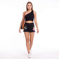 Floral Embroidered High Rise Denim Shorts Rolled Cuff Casual Jean Shorts