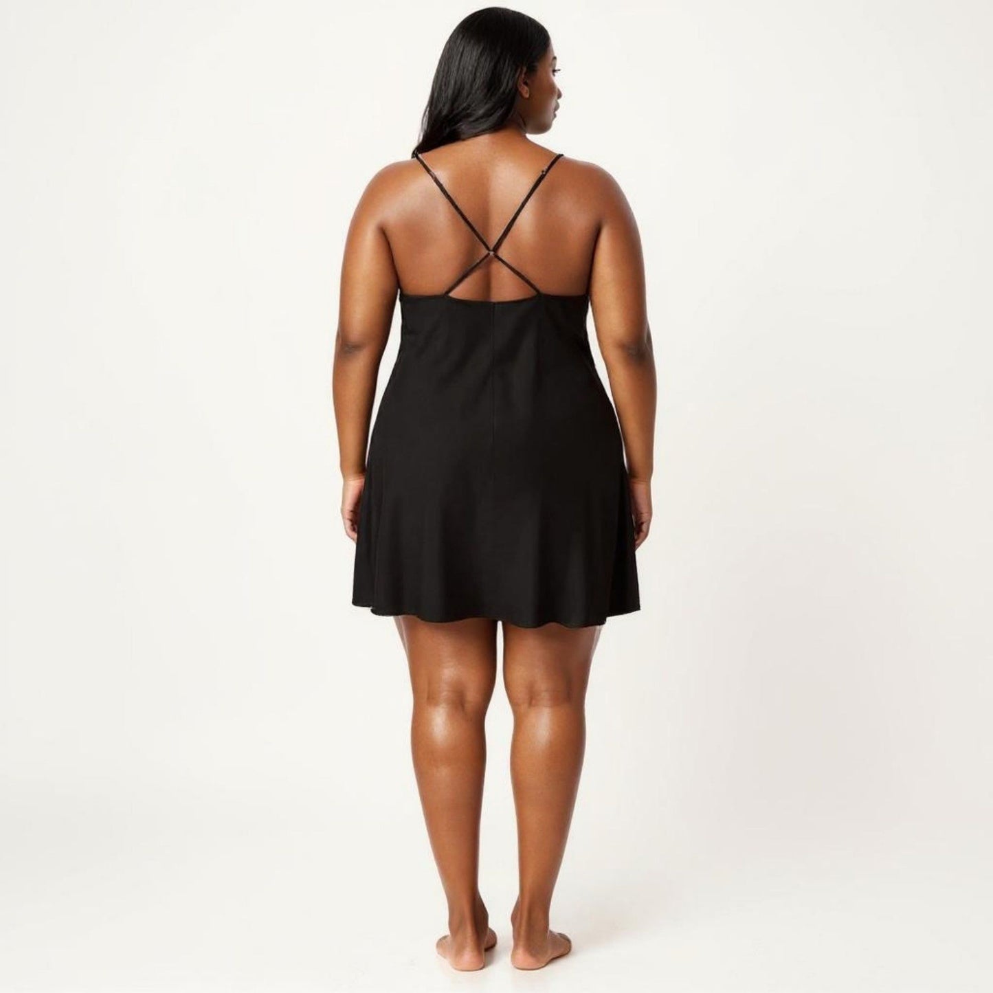 Plus Size Lace Trim Slip Nightgown Adjustable Spaghetti Straps Soft Flowy Sleep Dress Short Chemise