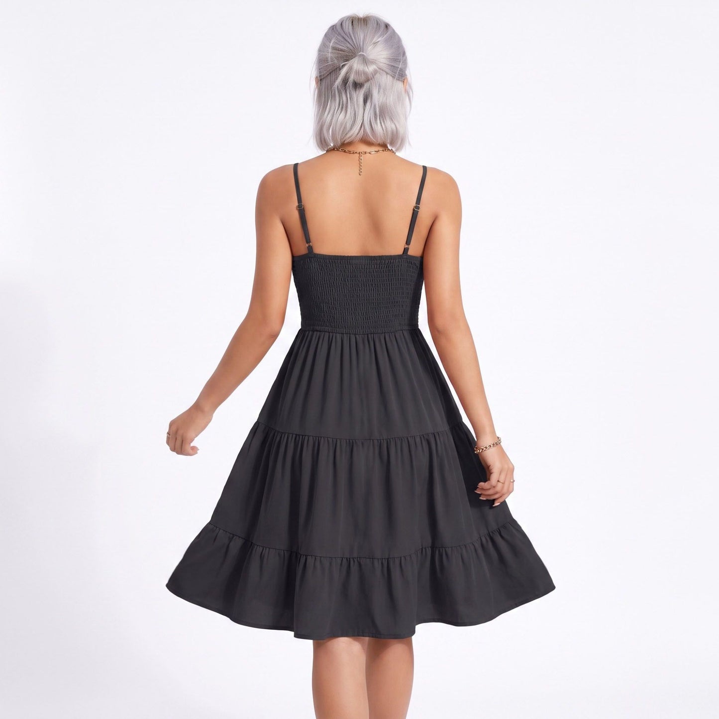 Spaghetti Strap Square Neck Smocked Back Tiered Dress
