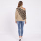 Leopard Print Cold Shoulder Turtleneck Sweater