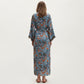 Floral Paisley Maxi Dress with Long Sleeves Adjustable Waist Tie and Flowing Relaxed Fit
