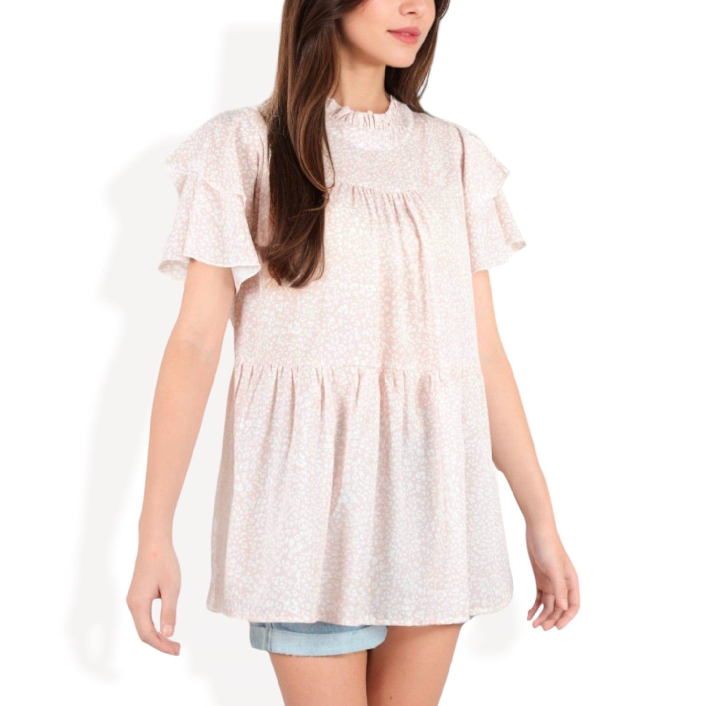 Babydoll Blouse with Ruffled Hem and Loose Fit