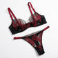 Floral Embroidered Mesh Underwire Bra and Panty Two Piece Lingerie Set