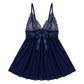 Lace Babydoll Chemise with V Neck Ribbon Bow and Flowy Skirt
