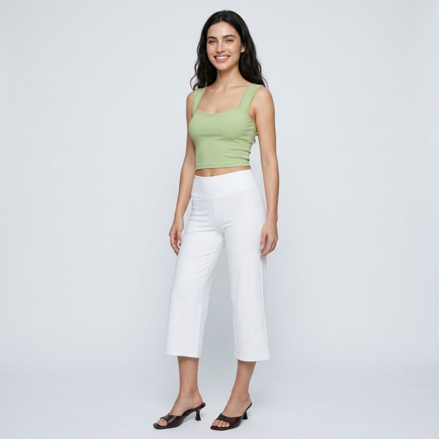 Foldover Waistband Cropped Wide-Leg Trousers