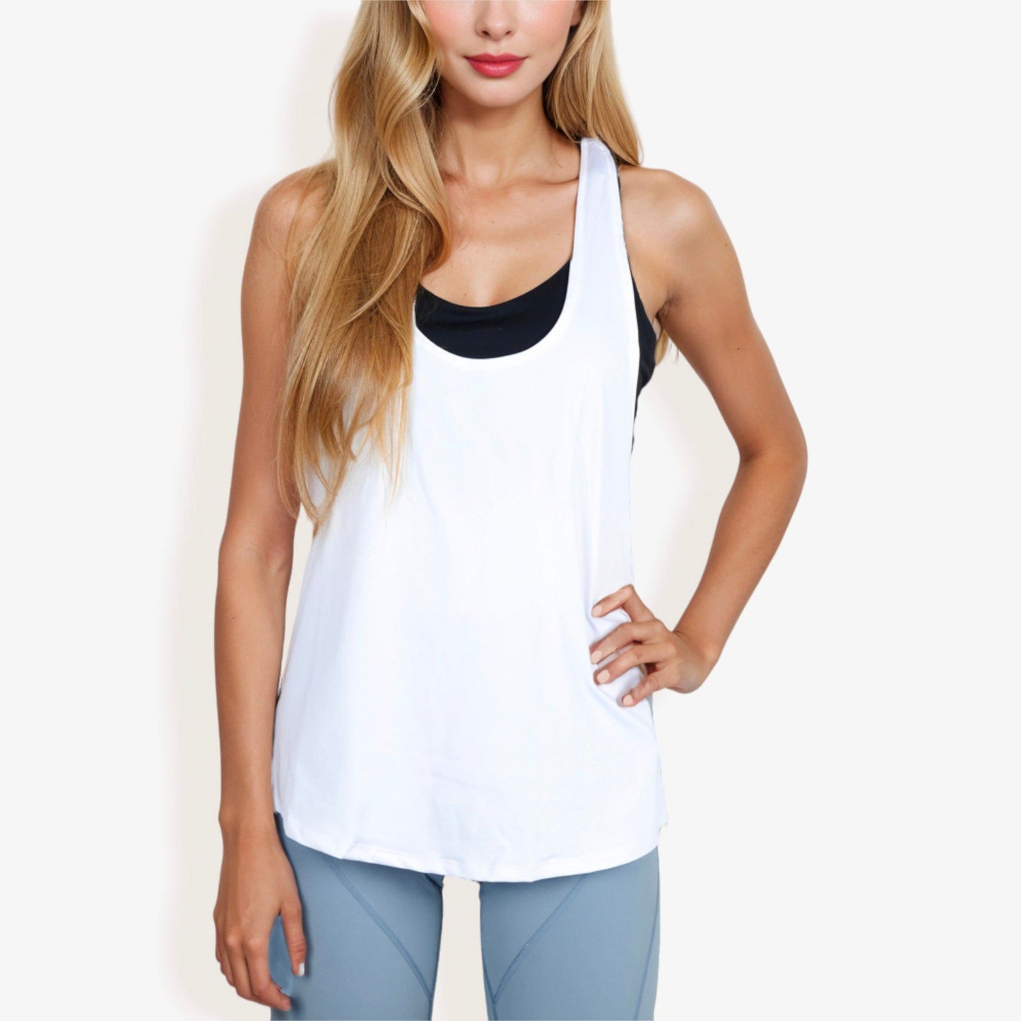 Relaxed Fit Racerback Tank Top with Scoop Neckline