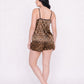 Plus Size 2-Piece Leopard Print Satin Cami Top and Shorts Pajama Lounge Set with Slim Straps