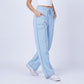 High Rise Drawstring Wide Leg Utility Pants with Patch Pockets