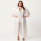 Plus Size Long Sheer Lace Panel Robe Open Front Lightweight Sleepwear