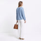 Chambray Blouse Split Neck Button Front Long Sleeve Relaxed Fit Top