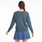 V-Neck Chevron Pointelle Knit Long Sleeve Sweater