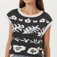 Sleeveless Floral Knit Vest Top with Crew Neck and Contrast Trim