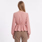 V Neck Long Sleeve Peplum Blouse Elastic Waist Casual Dressy Top