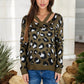 V-Neck Leopard Print Sweater with Cutout Detail Long Sleeves