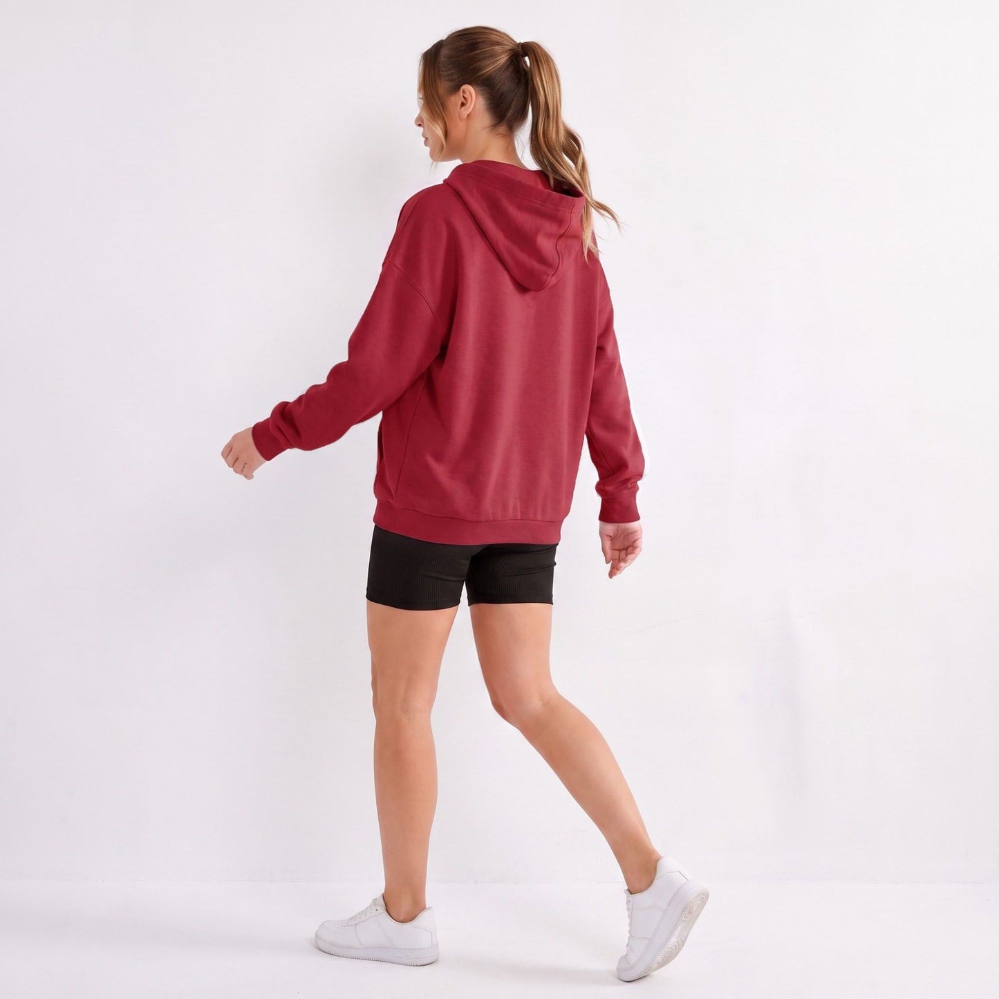 Snap Button Hooded Long Sleeve Pullover Sweatshirt