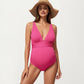 Maternity Ribbed One-Piece Swimsuit with Plunging Neckline and Ruched Waist