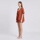 2-Piece Summer Lounge Set with Tie-Front V-Neck Top Short Sleeves and Curved Hem Shorts