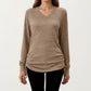 Long Sleeve V-Neck Top with Side Drawstring Ruched Hem