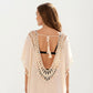 Sheer Crochet V Neck Swim Cover Up Poncho with Tassel Trim and Flowy Silhouette