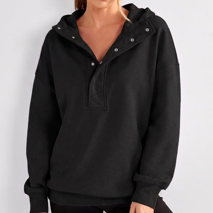 Snap Button Hooded Long Sleeve Pullover Sweatshirt