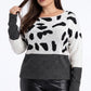 Plus Size Animal Print Colorblock Boat Neck Sweater