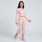 Crossover Waistband Side-Stripe Cropped Wide-Leg Trousers