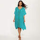 Crochet Trim Swim Cover Up Dress Loose Short Sleeve Lightweight Beach Kaftan
