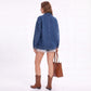 Oversized Denim Jacket Button Front Long Sleeve Jean Jacket With Patch Pockets