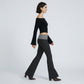 Striped Contrast Foldover Waistband Polka Dot Full-Length Wide-Leg Trousers