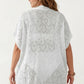 Open Front Knit Cardigan with Heart Pointelle Pattern Short Sleeves Relaxed Mid Length Fit