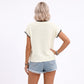 Short Sleeve Sweater Top Scallop Trim Crew Neck Knit Blouse
