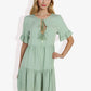 Ruffle Sleeve Tiered Dress With Button And Tassel Detail