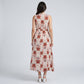 Botanical Print Sleeveless V-Neck Tie Waist Maxi Dress with Side Pockets and Relaxed A-Line Silhouette