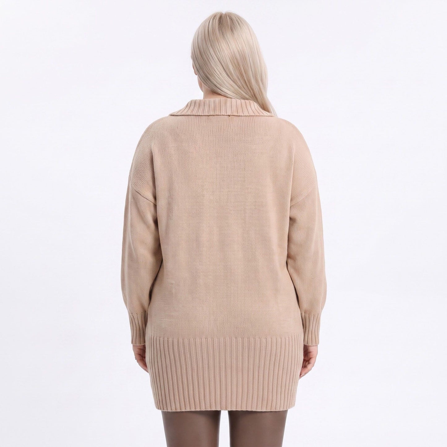 Plus Size Bow Detail Collared Sweater Dress
