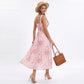 Floral Print Tie Front Smocked Back Midi Dress