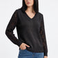 V-Neck Openwork Sleeve Long Sleeve Knit Sweater
