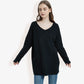 Oversized V-Neck Fleece Tunic Sweater Long Sleeve Cozy Top