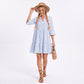 Striped Tiered Bell Sleeve Mini Dress