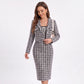 Houndstooth Cropped Blazer and Square Neck Midi Dress Two Piece Set
