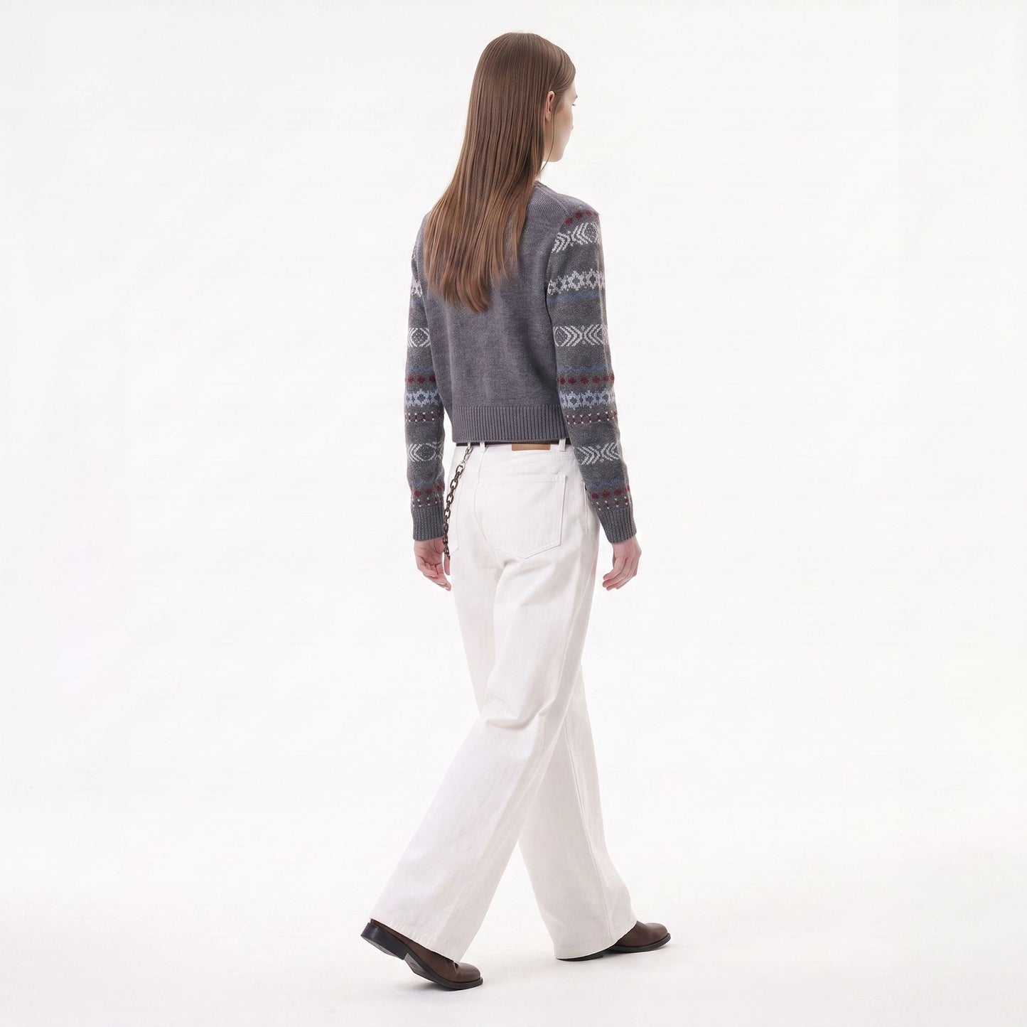 Geometric Pattern Button Front Knit Cardigan Sweater