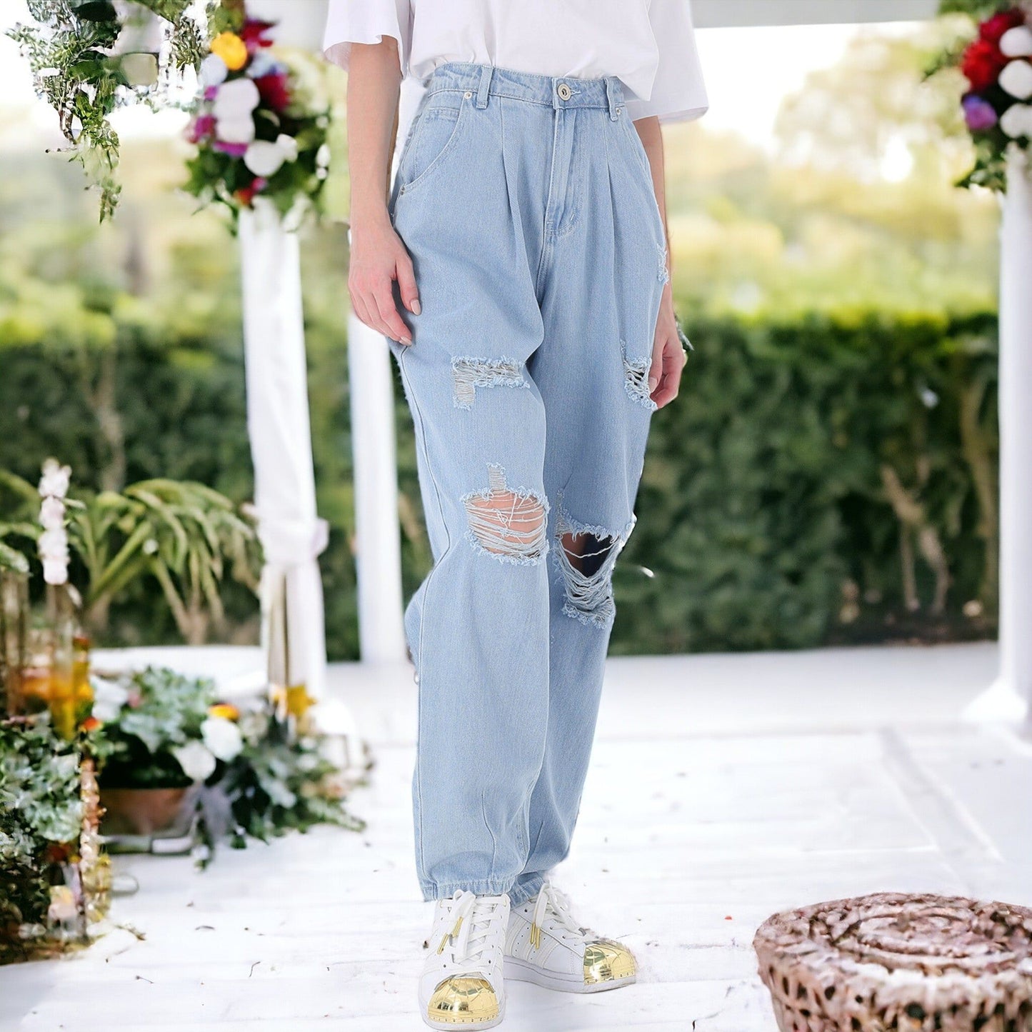 Loose High Waist Denim Trousers